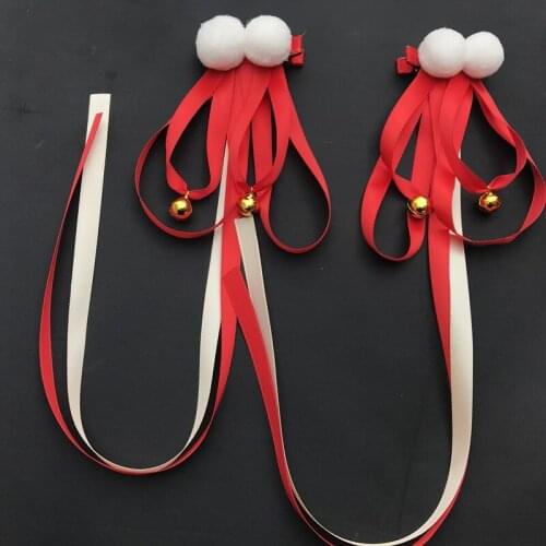 2PCS Childrens series Chinese Style Girls Hairpin Women Hanfu Ribbon Duck Mouth Hair Grips White Ball Bell HeadWear