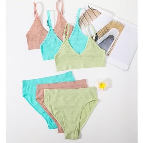 2PCS Women Bra Set Seamless Bra Deep V Bralette Low Back Underwear Female Sexy Lingerie Push Up Bra Tops Womens Panties Set