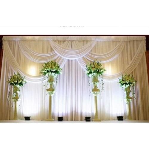 3*6m (10ft*20ft) Milk White Wedding Curtain Backdrops with Swag High Quality Ice Silk Material Wedding Party Stage Decorations