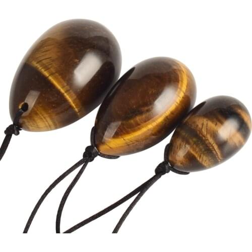 Drilled Yoni Egg Set 3pc Natural Tiger Eye Crystal Massage Pelvic Floor Muscle Exerciser Kegel Ben Wa Vaginal Ball Jade Massager