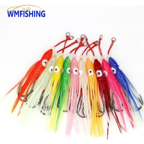 5Pair/Lot 12cm 10Colour Assist Hook Set Squid Jig Set Luminous Octopus Lure Fishing Lures Bionic Bait Skirt Soft Bait Hook Peche