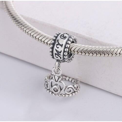 925 Sterling Silver Vintage Crown Hanging Hair Hoop Shape Charm Bracelet For DIY Bracelet & Bangle Original Womens Jewelry