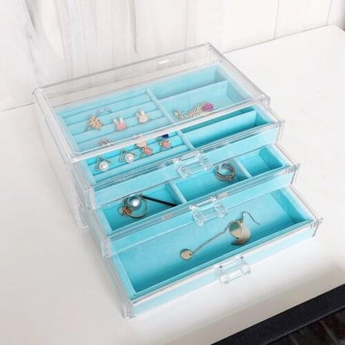 New Clear Acrylic Jewelry Box With Tray Dust-proof Ring Earring Bracelet Necklace Pendants Storage Box Jewelry Drawer Organizer