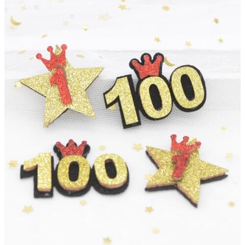 6Pcs Padded 1 Anniversary and 100 Day Glitter Fabric Appliques for Birthday Party & Wedding Anniversary Cake Topper Decor G57