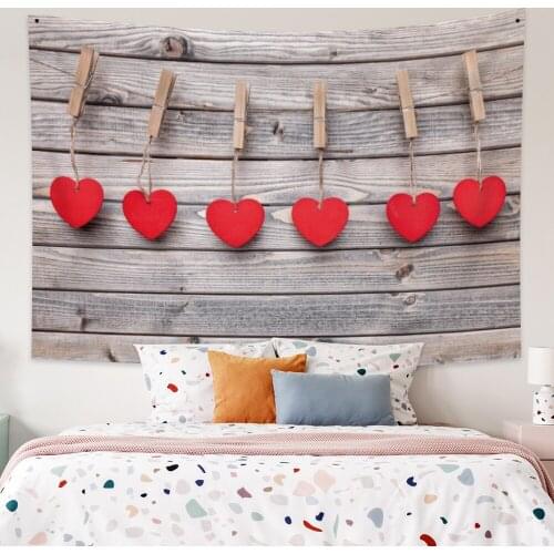 Valentines Day LOVE with Planks Tapestry Vintage Exotic Summer Plant Nature Frame for Bedroom Photography Wall Decor