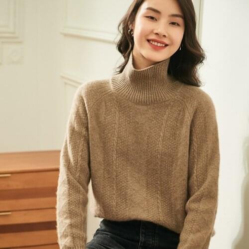Hot Sale 2021Autumn Winter 100% Pure Cashmere Sweater Turtleneck Womens High Quality Soft Female Loose Thickened Knitted Jumper