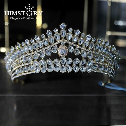 Himstory New Bling Wedding Crown Diadem Tiara Rhinestones Crystal Elegant Woman Tiaras Headband For Pageant Party Stage