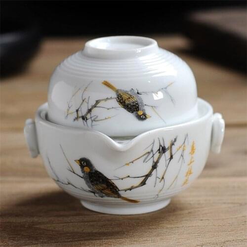 Ceramic Hand-painted Kung Fu Tea Set Including 1 Pot 1 Cup Porcelain Tea Pots High Quality Elegant Gaiwan Beautiful Easy Kettle