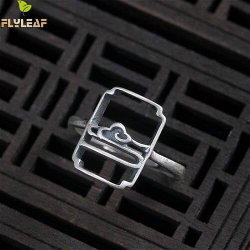 Flyleaf 100% 925 Sterling Silver INS Chinese Style Retro Cloud Open Rings For Women Handmade Lady Vintage Jewelry