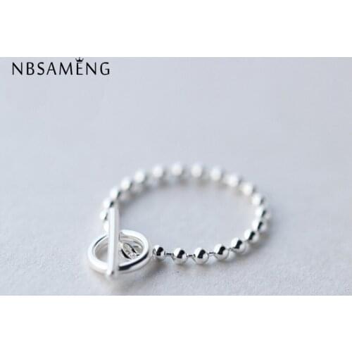 NBSAMENG Real 925 Sterling Silver OT Buckle Beaded Chain Ring For Women Opening Adjustable Rings Jewelry Girls Birthday Gift