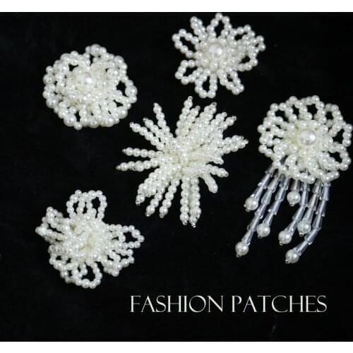1pc round tassel pearl beaded Patches for Clothing sew on rhinestone sequins parches Appliques Decoration
