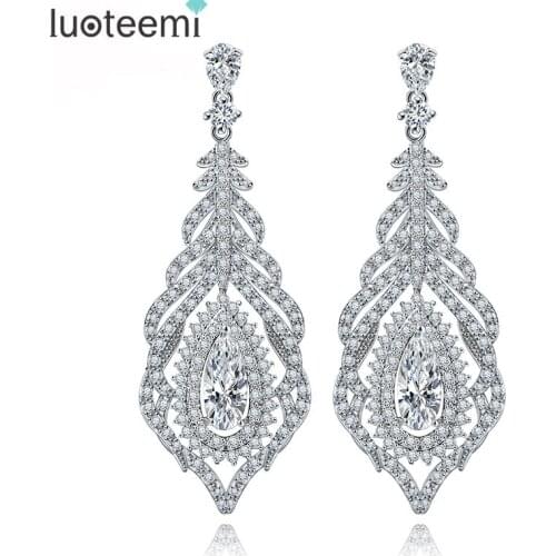 LUOTEEMI Fashion Big Long Drop Earrings Elegant Vintage Alloy Women White Gold-Color Bohemian Pierced Dangle Brincos for Women