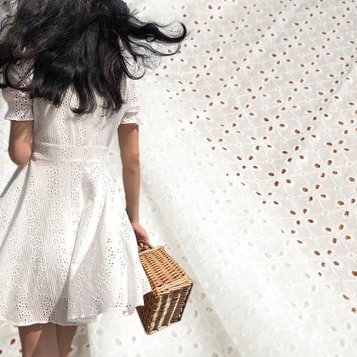 Multiple Styles Cotton Cloth Hollow Embroidered Lace Fabrics 125CM Clothes Shirt Wedding Dress Home Tablecloth Accessories White