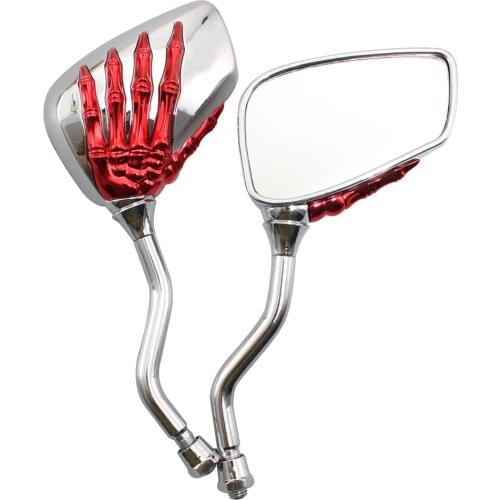 Motorcycle Red Skeleton Skull Hand Claw Rearview Side Mirrors Handlebar Mount 8 10 mm For Harley Honda Suzuki Cruiser