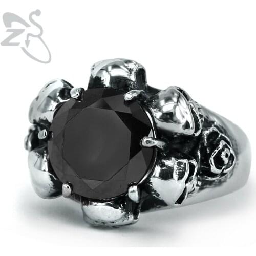 Vintage Man Woman Black Stone Fashion Retro Cool Jewelry Stainless Steel Ring anel masculino Black Flower Ring Punk Men anel