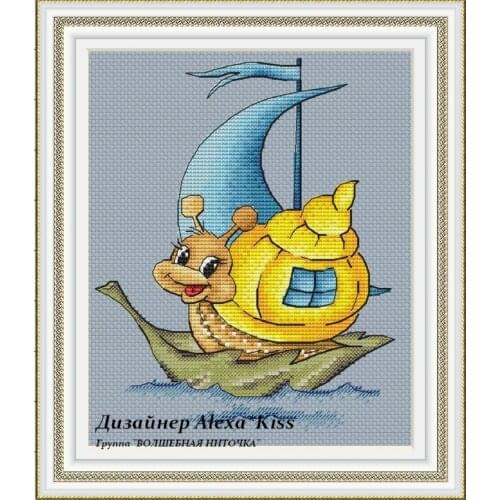 HH cross stitch kit Animal cotton thread Love lock canvas stitching embroidery Snails on a sailboat with leaves