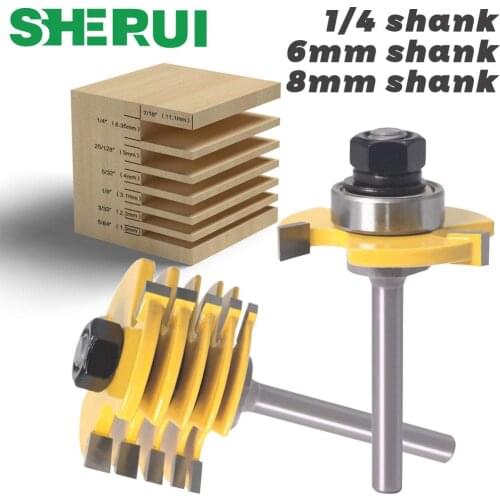 2Pc 6 Piece Slot Cutter 3 Wing Router Bit Set Woodworking Chisel Cutter Tool- 8"& 1/4" Shank 6mm shank Tenon Cutter for Woodwor