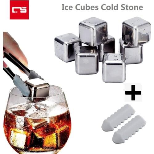 Stainless Steel Ice Cubes Set Reusable Chilling Stones with Storage Tray Tweezers for Wine Drink Cooler 4/6/8pcs Gift for Men