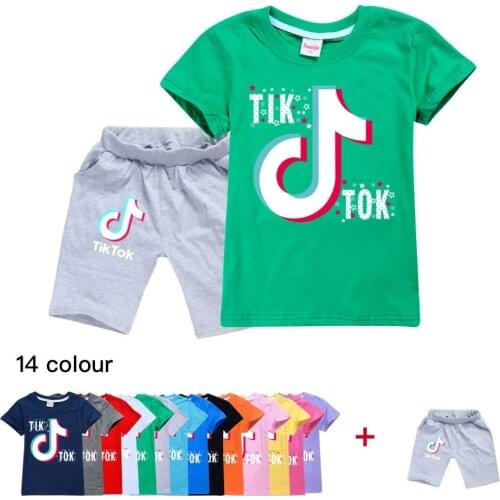 TIK TOK new summer style cartoon print casual multi-color stitching short sleeve suit