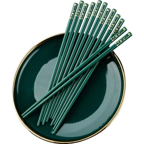 Sakura Chopsticks Non-slip Chopsticks Set Ins Nordic Tableware Dark Green Non-stick Soup Chinese Chopsticks Food Grade Plastic