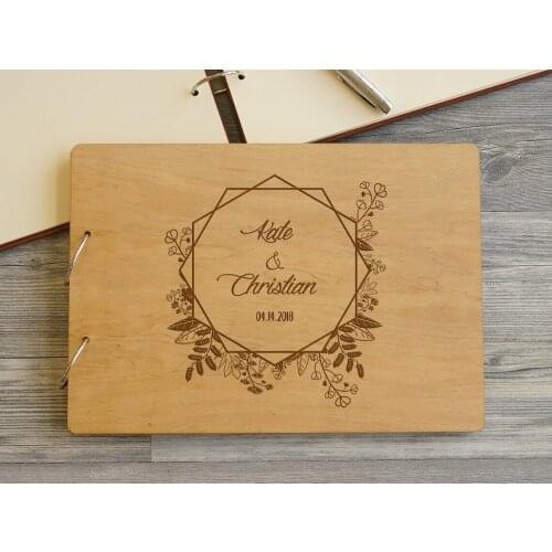 Personalized Wooden Wedding Album,Photo Albums,Rustic Wood Wreath Wedding Guest Book,Alternative Baby Shower Rustic Scrapbook
