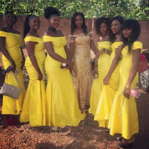 Mrs win Bridesmaid Dresses Boat Neck Corset Back Elegant Wedding Guest Dress Mermaid Train Off Shoulder HR192 Vestido Madrinha