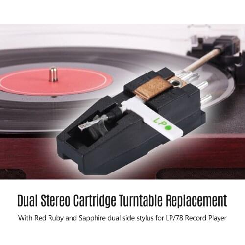 Turntable Phonograph Dual Stereo Cartridge with Red Dual Side Stylus Needle for LP/78 Vinyl Record Player Accessory Replacement