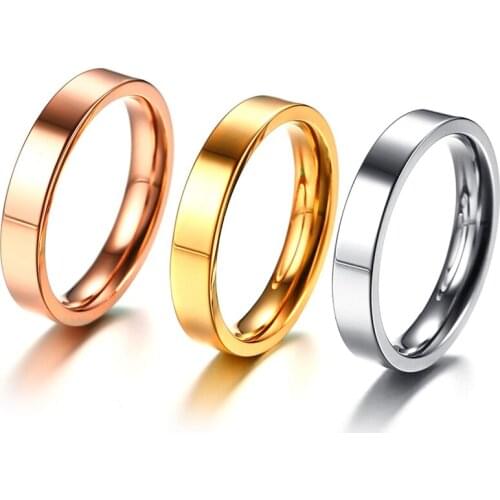 Simple Wedding Rings for Women Silver Color Flat Smooth 316L Stainless Steel Gold-color Jewelry 4mm Lady Gift Support Engraving
