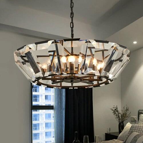 Luxury American Living Room E14 Led Chandelier Gold/Black Chain Pendant Chandelier Lighting Lustre Crystal Hanging Lamp Fixtures