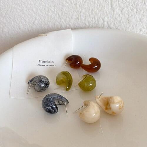 SRCOI Trendy Lovely Water Drop Resin Earrings Fashion Curved Resin Vintage Earrings Women Temperament C-shaped Jewelry Gift