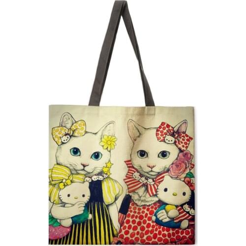 New Japanese illustration cat print handbag shoulder bag lady large handbag lady leisure leisure shopping handbag outdoor