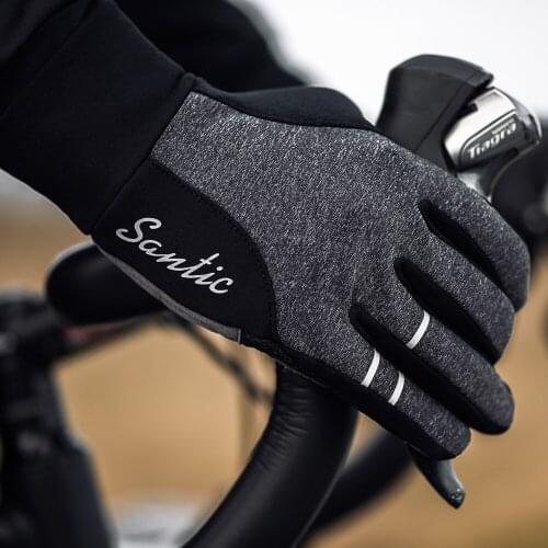 Santic Cycling Gloves Men Black Gel Warm Full Finger with Touch Function Shockproof Keep Warm Asian size 9P057/9P056