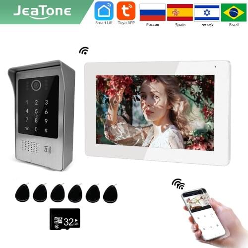 Jeatone TUYA 7”IP WIFI wireless Video Intercom for home Monitor Motion Detection Doorbell outdoor unitd with Keypad/RFIC cards