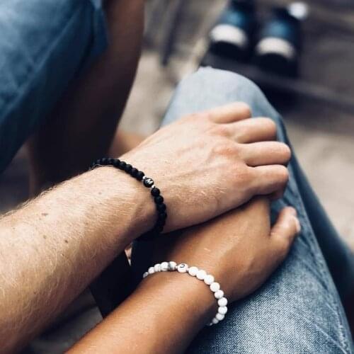 Handmade A-Z Letter Bracelets for Men Women Couple jewelry 6mm black & white Beads Bracelets Custom Boyfriends Girlfriends gift