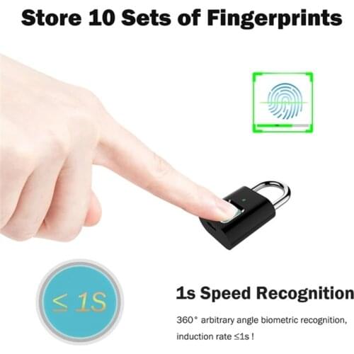 Fingerprint Lock Smart Identification Function Electronic Anti-Theft Fingerprint Lock USB Rechargeable Waterproof Padlock