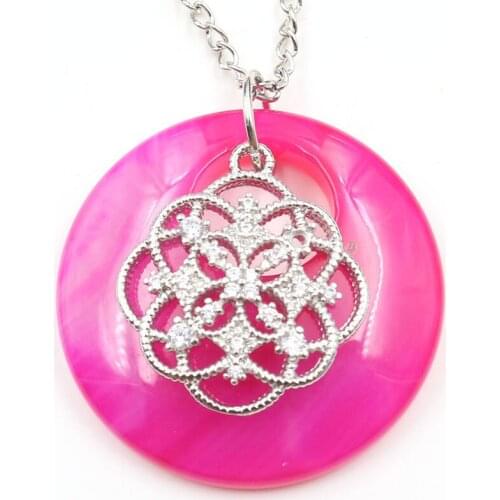 Flower of Life Silver Plated with Rhinestone Rose Red Agates Pendant Round Hollow Necklace Lapis Lazuli Jewelry