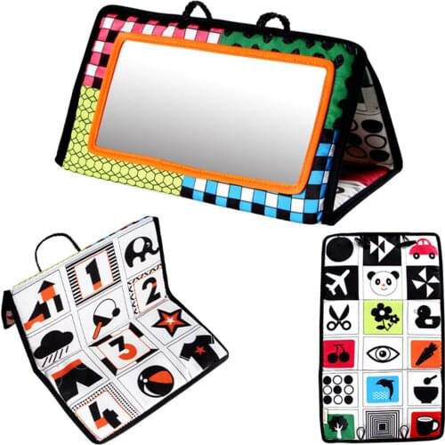 Tummy Time Floor Mirror, Double High Contrast Activity Developmental Black and White Baby Toys for Infants Boys and Girls