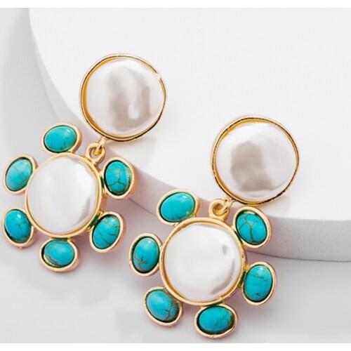 Women Tassel Pearl Earrings for women Metal Chain Turquoises Rhinestone Pave Beaded Long Ethnic Bohemia Handmade Vacation Beach