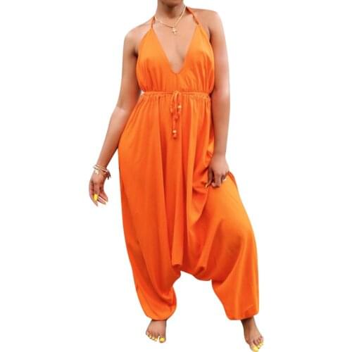 2018 Women Sexy Summer V-Neck Backless Casual Loose Harem Pants Long Jumpsuit Romper Playsuit