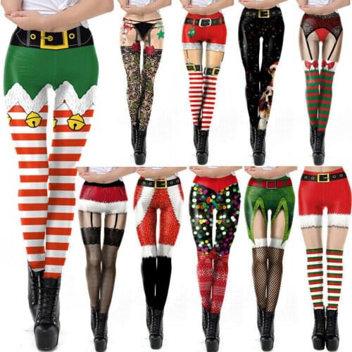 Womens Christmas Leggings Active Workout Running Yoga Gym Pants Stretchy Casual Leggings