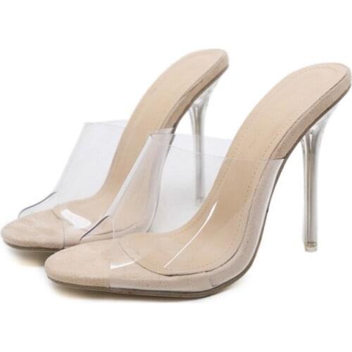New PVC Jelly Sandals Crystal Open Toed Sexy Thin Heels Crystal Women Transparent Heel Sandals Slippers Pumps998