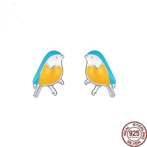S925 Sterling Silver Bird Earring Stud Oil Drip Fashion Jewelry Women Gift Anti-allergy