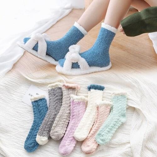 Women Winter Coral Fleece Medium Tube Socks Thickening Thermal Comfortable Fluffy Home Floor Sleep Boots Warmth Cashmere Sox