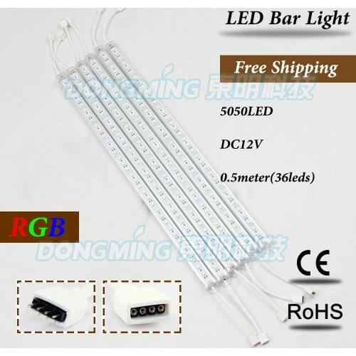 10pcs 0.5m smd 5050 RGB Led luces hard strip bar light tube 50cm 12V DC connector U Aluminium profile shell + PC cover