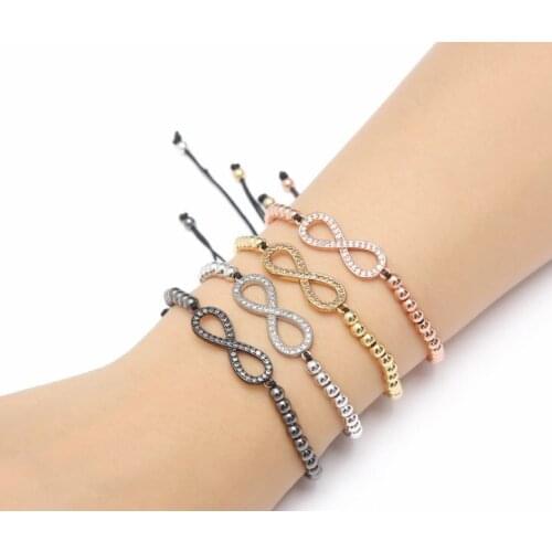 Gold silver micro pave cz Cubic Zirconia rope adjusted Copper Beads Bracelet hef2 eight Charm Braided Bangles Jewelry Women