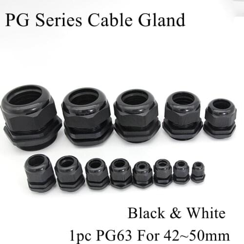 1pc PG63 Cable Gland For 42-50mm Wire Cable CE White Black IP68 Waterproof Nylon Plastic Rubber O Ring Seal Gasket Connector