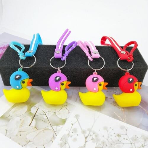 2019 cute cartoon PVC helmet small yellow duck keychain pendant bag car keychain hanging decoration creative gift