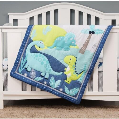 3 pcs Baby Crib Bedding Set dinosaures for boys hot sale including quilt, crib sheet, crib skirt