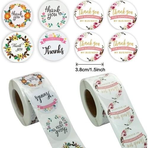 500pcs Creative 3.8cm/1.5inch Flower Thank You Round Sticker Gift Packaging DIY Decoration Stickers Label