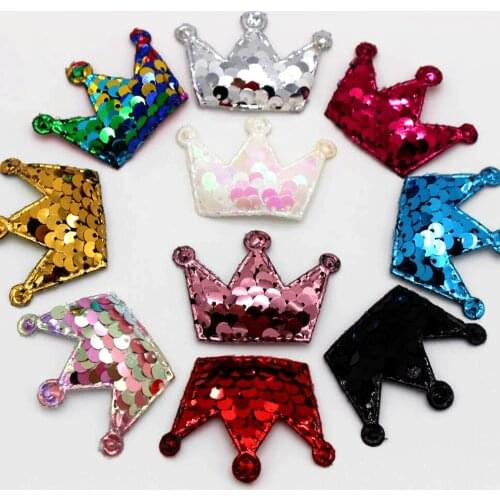 52mm x38mm 20pcs multi-color reversible crown sequins patch hairpin glitter DIY crafts decoration mix fashion paste
